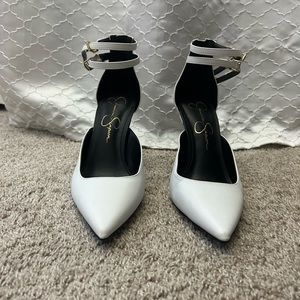 White leather stiletto heels